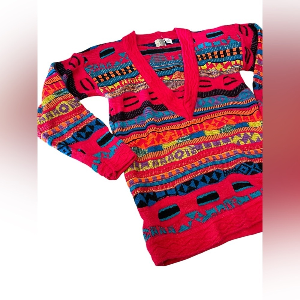 Vintage IVY Coogi Style Vibrant Multicolor Sweater V Neck Sz S - Picture 2 of 10